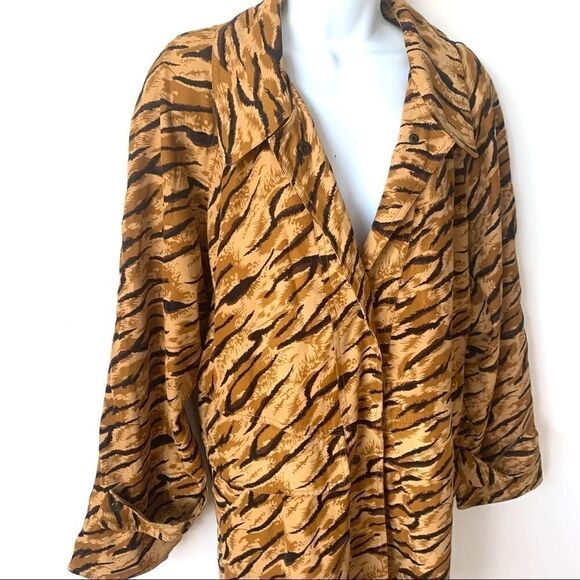 WATER RESISTANT TIGER ANIMAL PRINT TRENCH RAINCOAT - Picture 1 of 8